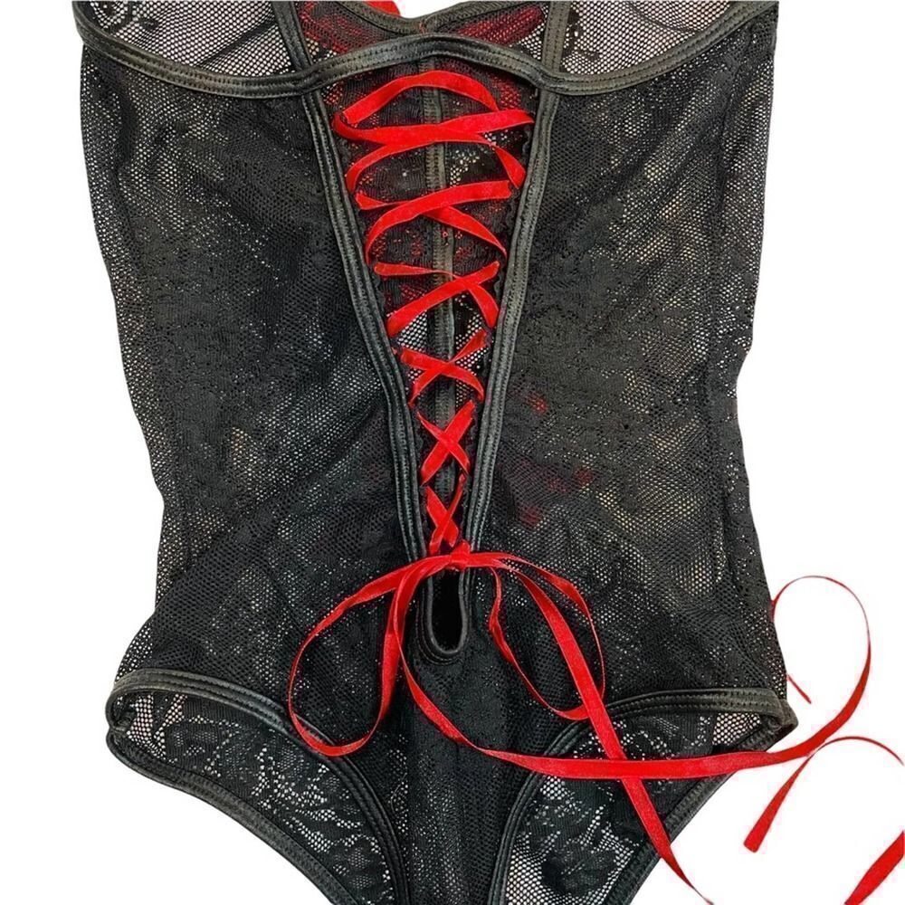 Mesh & Lace Thong Bodysuit Corset Back - Picture 7 of 12